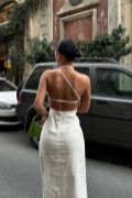 Trisha Sırt Dekolteli Keten Elbise 2496-20 ELBİSE resmi